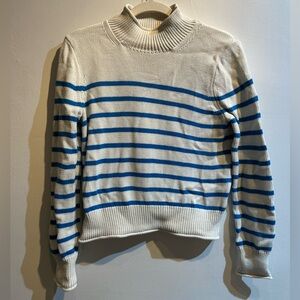 Jcrew rollneck sweater in blue and white stripe